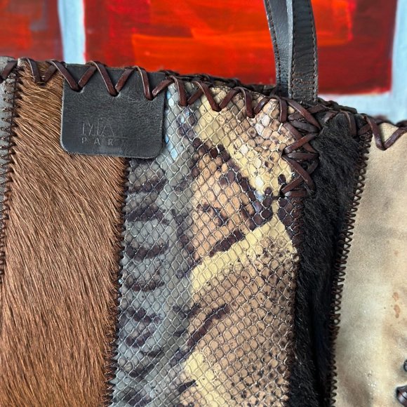 Vintage MALI PARMI 1992 Edition Mixed Leather Skin Pony Hair Suede Handbag - Picture 7 of 12